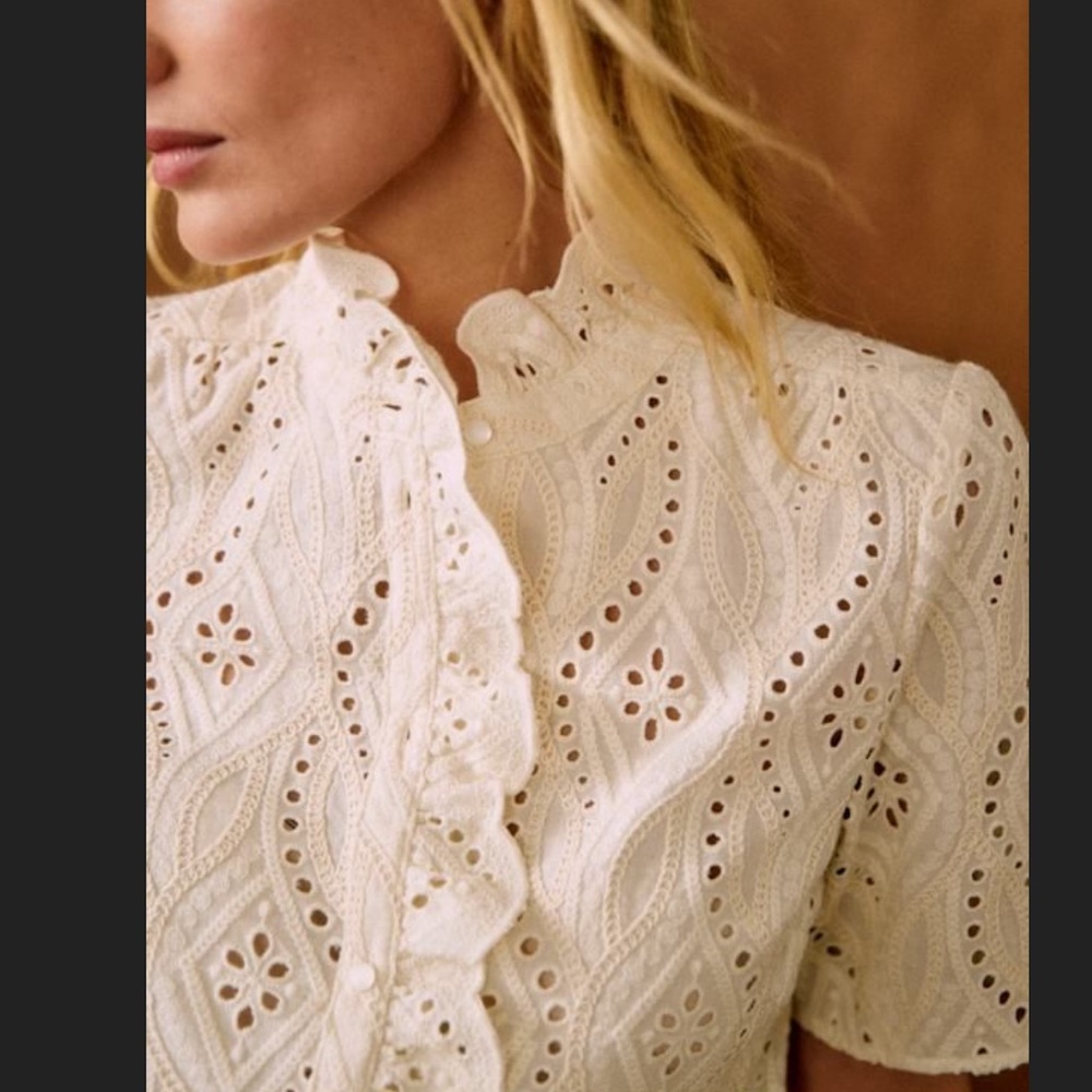 Sezane Cream dahlia ecru blouse